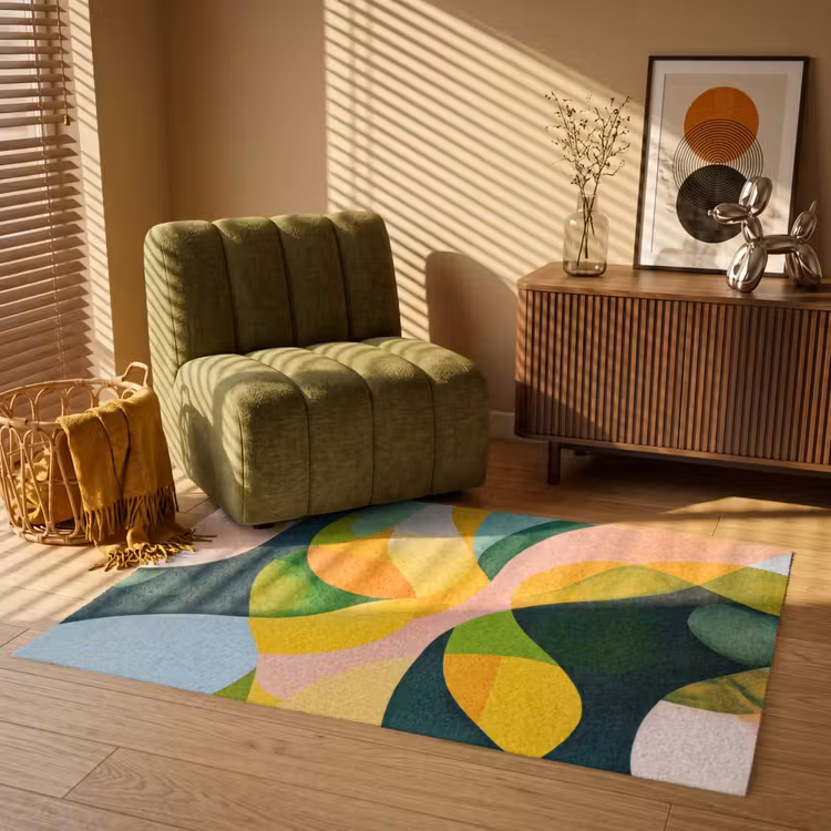 Abstract - Geel - Roze - Groen Vloerkleed Rechthoek klein -atmosphere_sfeer1_global