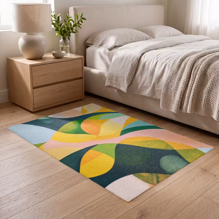 Abstract - Geel - Roze - Groen Vloerkleed Rechthoek klein -atmosphere_sfeer3_global