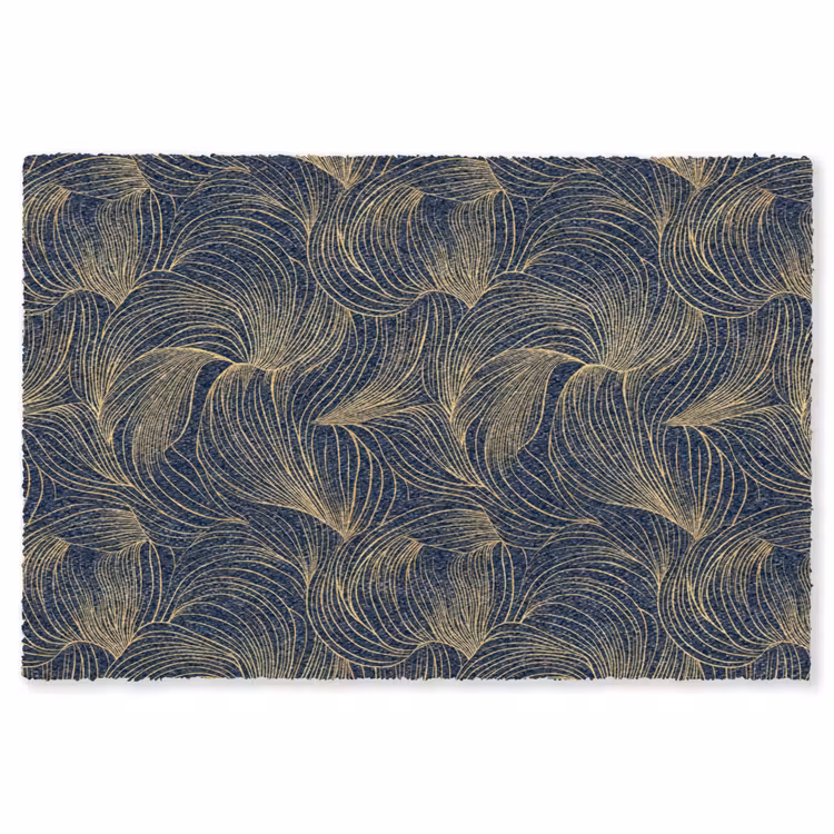 Abstract - Lijnen - Blauw - Goud Vloerkleed Rechthoek klein 1091 -3d