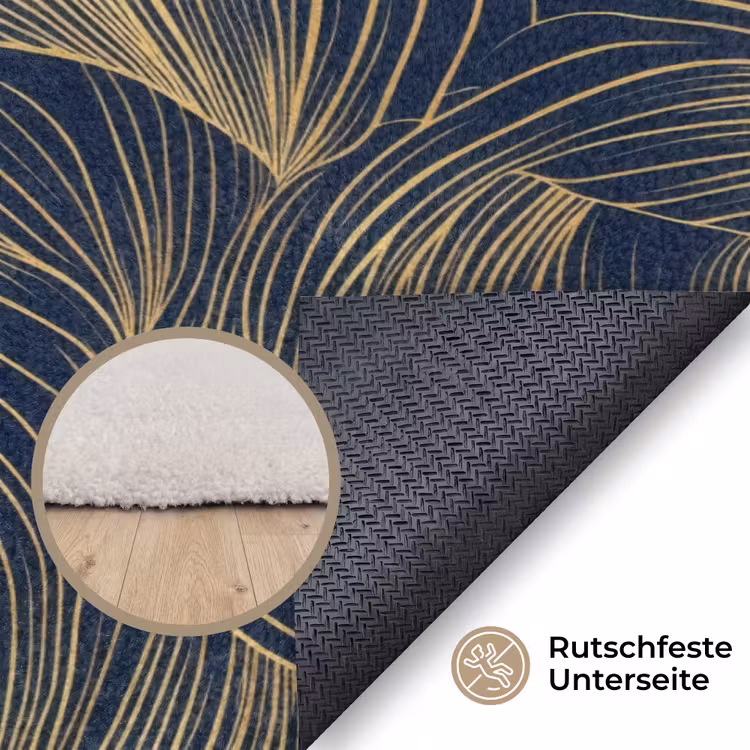 Abstract - Lijnen - Blauw - Goud Vloerkleed Rechthoek klein 1091 -uniquesellingpoint_antislip_DE_DE