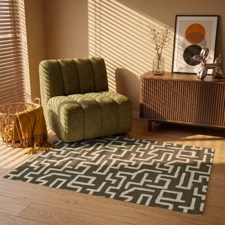 Abstract - Lijnen - Groen Vloerkleed Rechthoek klein 1091 -atmosphere_sfeer1_global