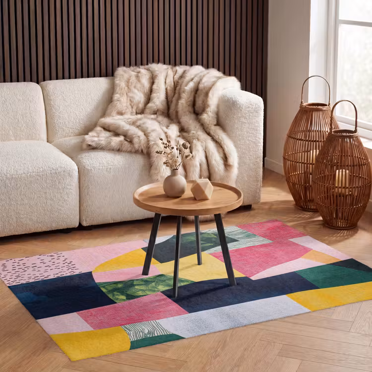 Abstract - Roze - Lappen - Vormen - Geel Vloerkleed Rechthoek klein -atmosphere_sfeer2_global