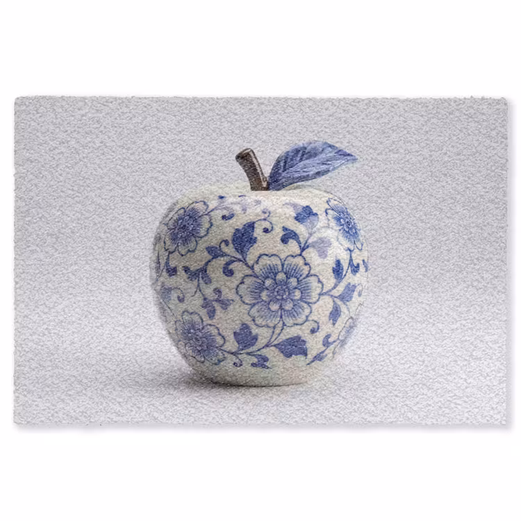 Appel - Blauw - Klassiek Vloerkleed Rechthoek klein -3d