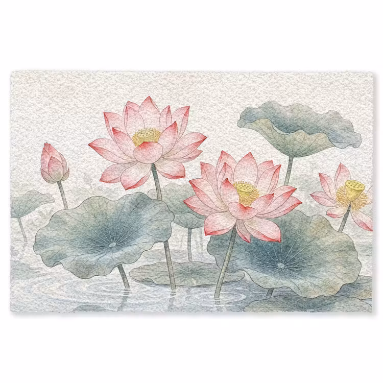 Aquarel - Lotusbloemen - Kleurrijk Vloerkleed Rechthoek klein -3d