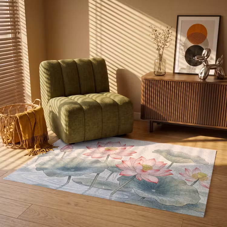 Aquarel - Lotusbloemen - Kleurrijk Vloerkleed Rechthoek klein -atmosphere_sfeer1_global