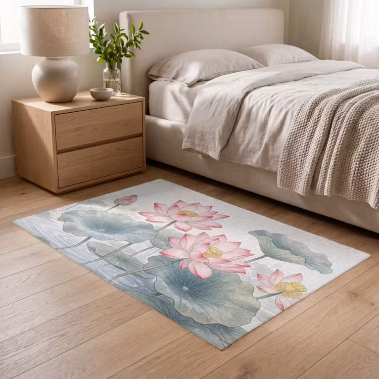 Aquarel - Lotusbloemen - Kleurrijk Vloerkleed Rechthoek klein -atmosphere_sfeer3_global