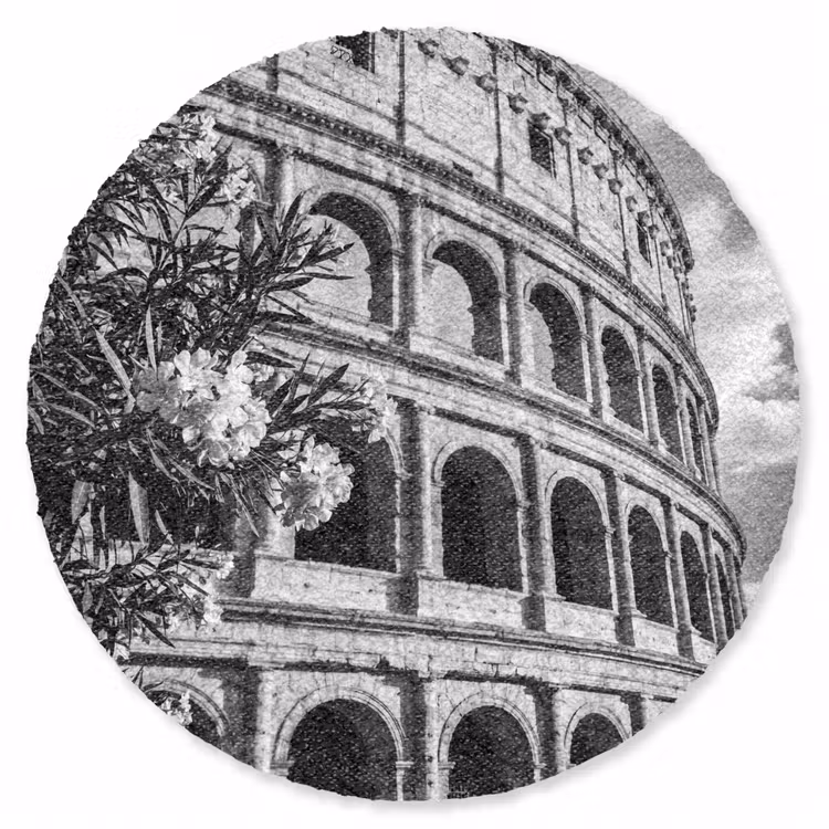 Teppich - Architektur – Kolosseum – Rom – Historisch – Schwarz-Weiß - Architectuur - Colosseum - Rome - Historisch - Zwart-wit Vloerkleed Rond klein