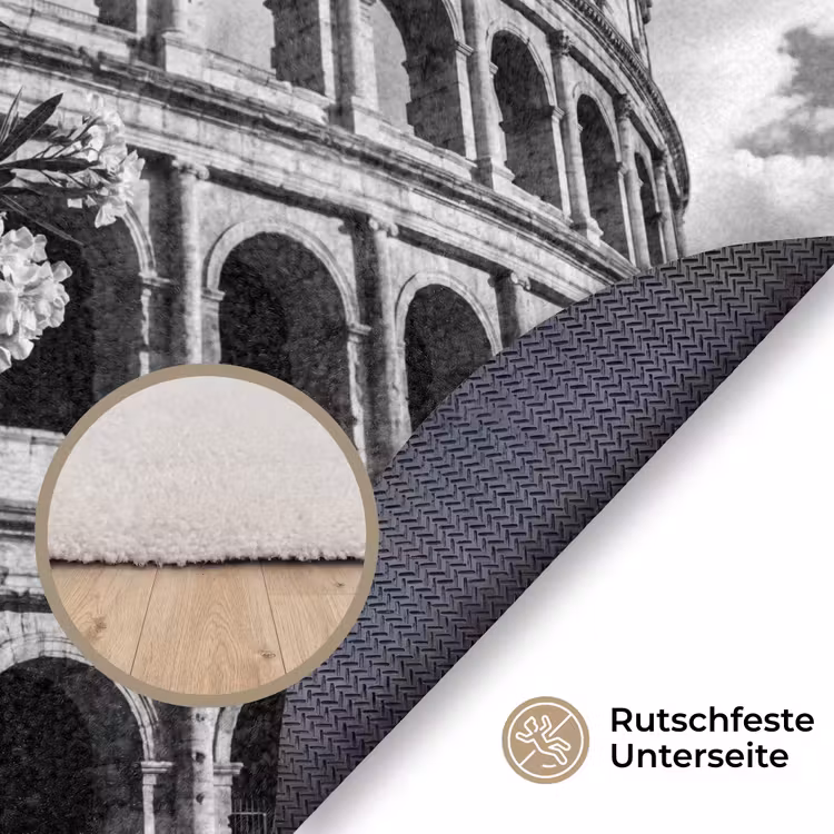 Teppich - Architektur – Kolosseum – Rom – Historisch – Schwarz-Weiß - Architectuur - Colosseum - Rome - Historisch - Zwart-wit Vloerkleed Rond klein