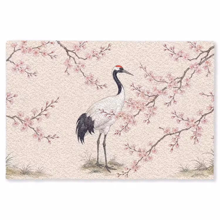 Aziatisch - Kraanvogel - Beige Vloerkleed Rechthoek klein -3d