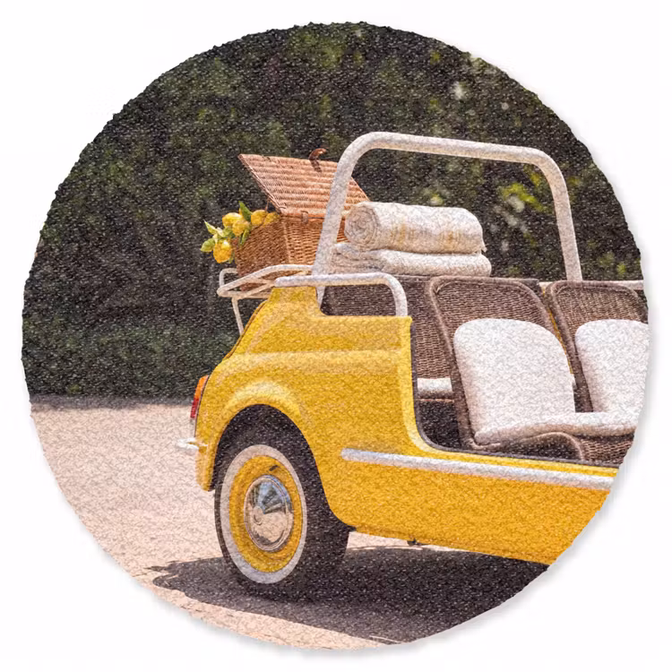 Teppich - Auto – Picknick – Sommer – Gelb - Auto - Picknick - Zomer - Geel Vloerkleed Rond klein