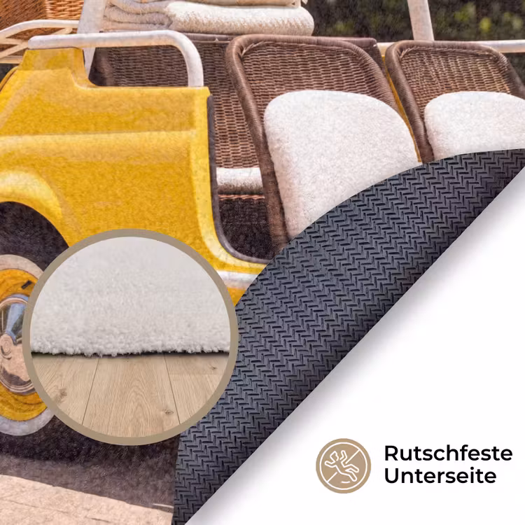 Teppich - Auto – Picknick – Sommer – Gelb - Auto - Picknick - Zomer - Geel Vloerkleed Rond klein