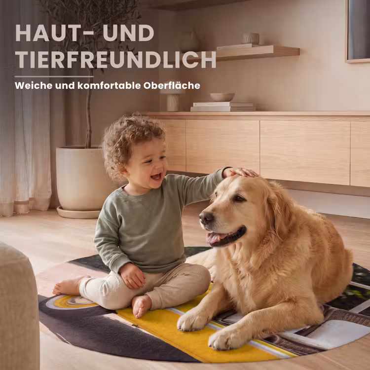 Teppich - Auto – Picknick – Sommer – Gelb - Auto - Picknick - Zomer - Geel Vloerkleed Rond klein