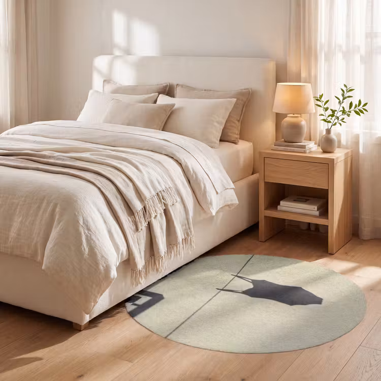 Teppich - Badeanzug – Schatten – Mauer – Sommer – Minimalistisch - Badpak - Schaduw - Muur - Zomer - Minimalistisch Vloerkleed Rond klein