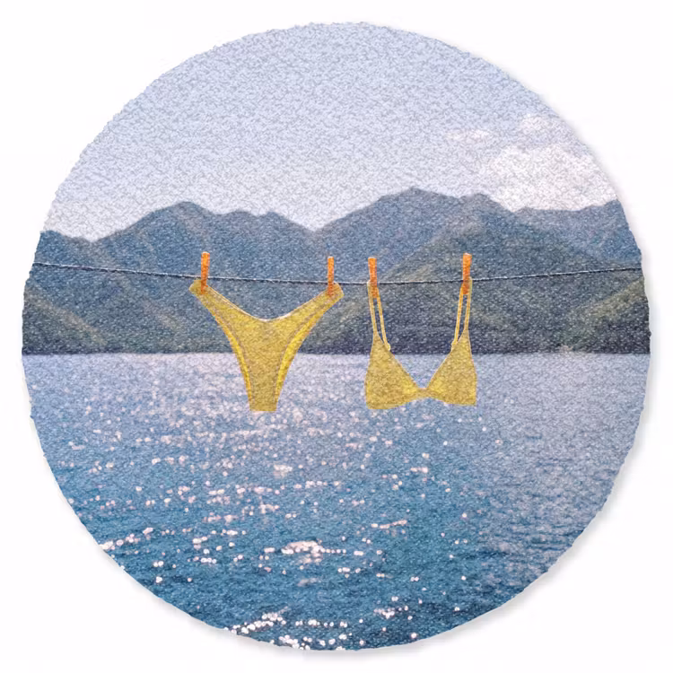Teppich - Bademode – Bikini – Meer – Berge – Gelb - Badmode - Bikini - Zee - Bergen - Geel Vloerkleed Rond klein