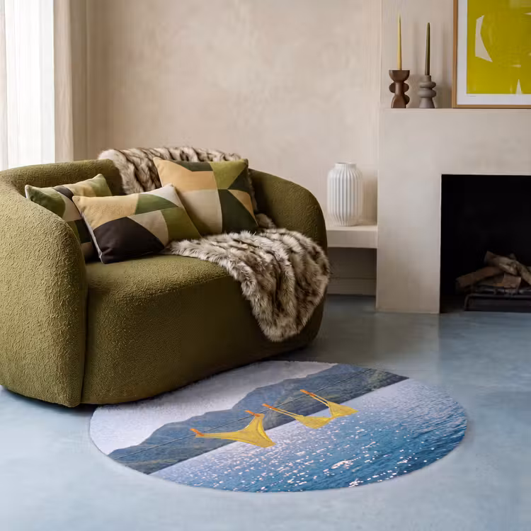 Teppich - Bademode – Bikini – Meer – Berge – Gelb - Badmode - Bikini - Zee - Bergen - Geel Vloerkleed Rond klein