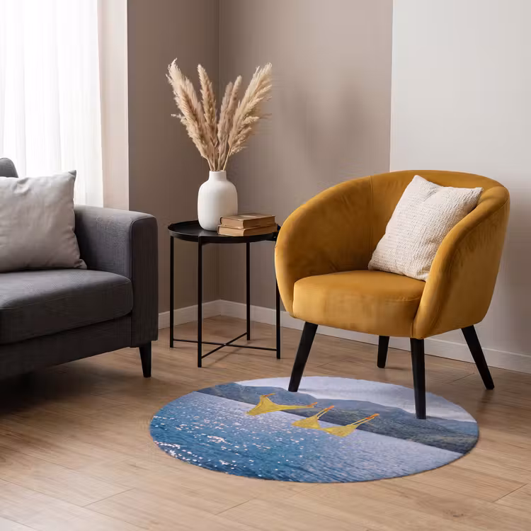 Teppich - Bademode – Bikini – Meer – Berge – Gelb - Badmode - Bikini - Zee - Bergen - Geel Vloerkleed Rond klein