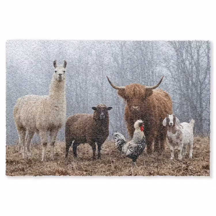 Boerderijdieren - Groep - Mist - Natuur - Rustiek Vloerkleed Rechthoek klein -3d