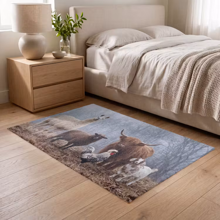 Boerderijdieren - Groep - Mist - Natuur - Rustiek Vloerkleed Rechthoek klein -atmosphere_sfeer3_global