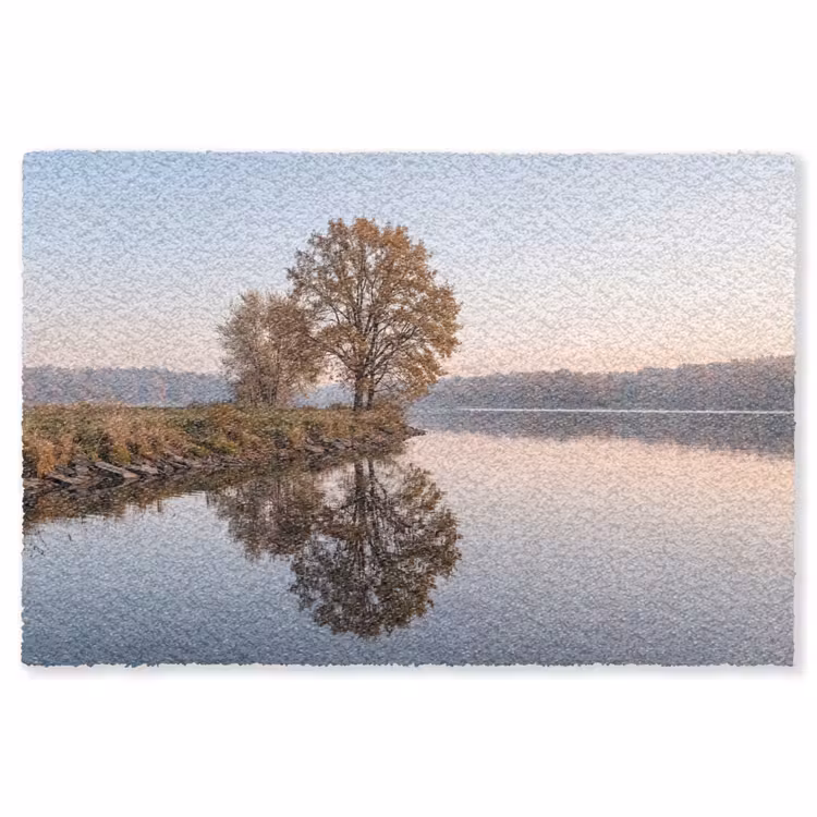 Bomen - Reflectie - Water - Zonsopgang - Serene Vloerkleed Rechthoek klein -3d