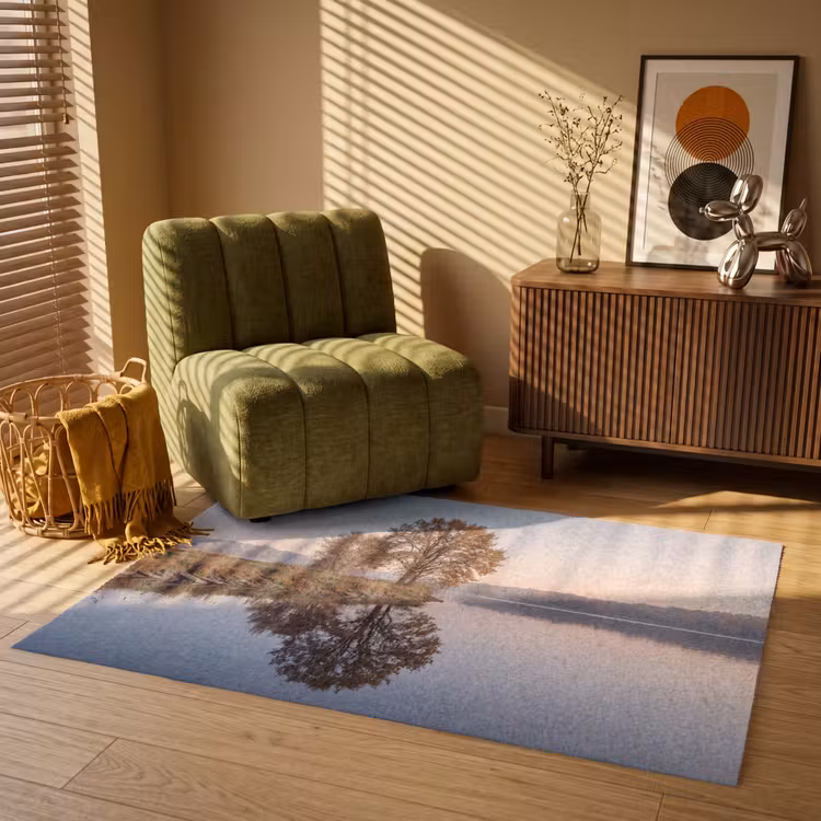 Bomen - Reflectie - Water - Zonsopgang - Serene Vloerkleed Rechthoek klein -atmosphere_sfeer1_global