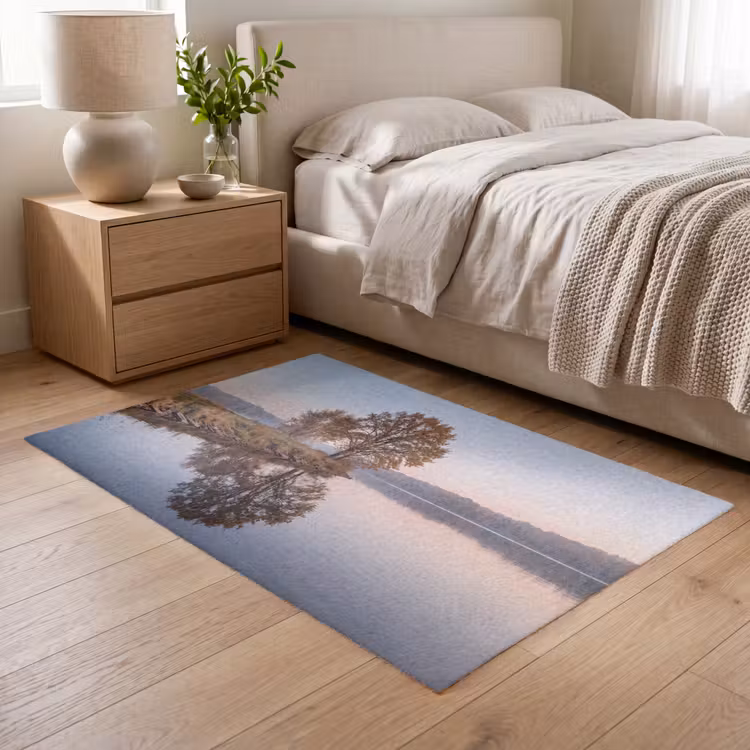 Bomen - Reflectie - Water - Zonsopgang - Serene Vloerkleed Rechthoek klein -atmosphere_sfeer3_global