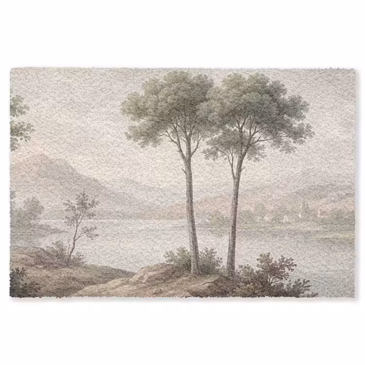 Bomen - Meer - Bergen - Illustratie Vloerkleed Rechthoek klein -3d