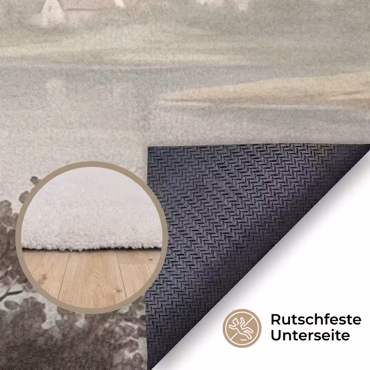Bomen - Meer - Bergen - Illustratie Vloerkleed Rechthoek klein -uniquesellingpoint_antislip_DE_DE