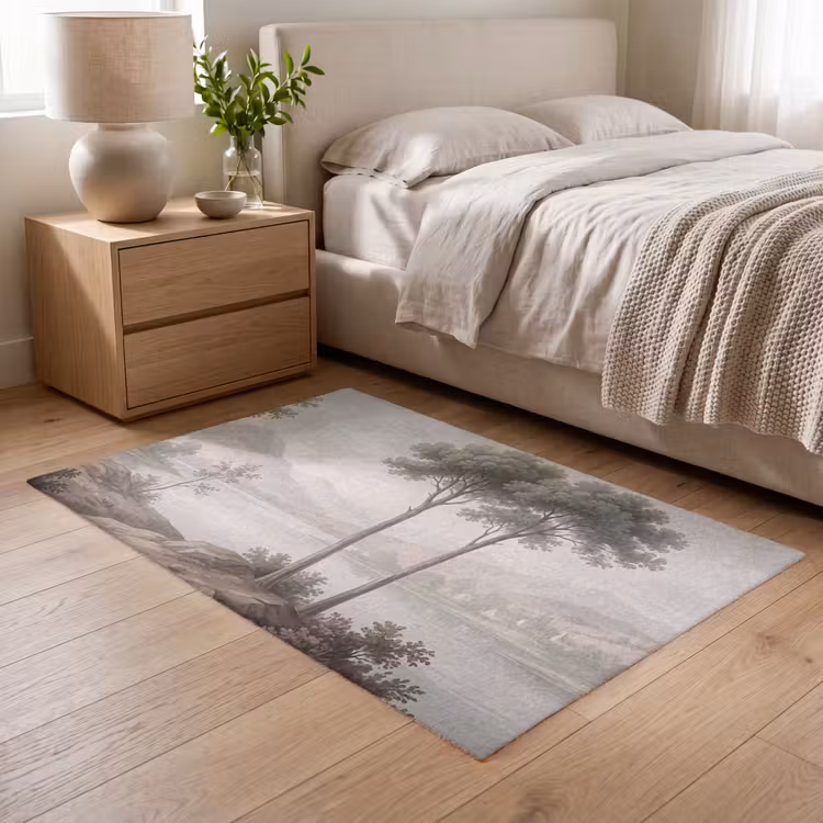 Bomen - Meer - Bergen - Illustratie Vloerkleed Rechthoek klein -atmosphere_sfeer3_global