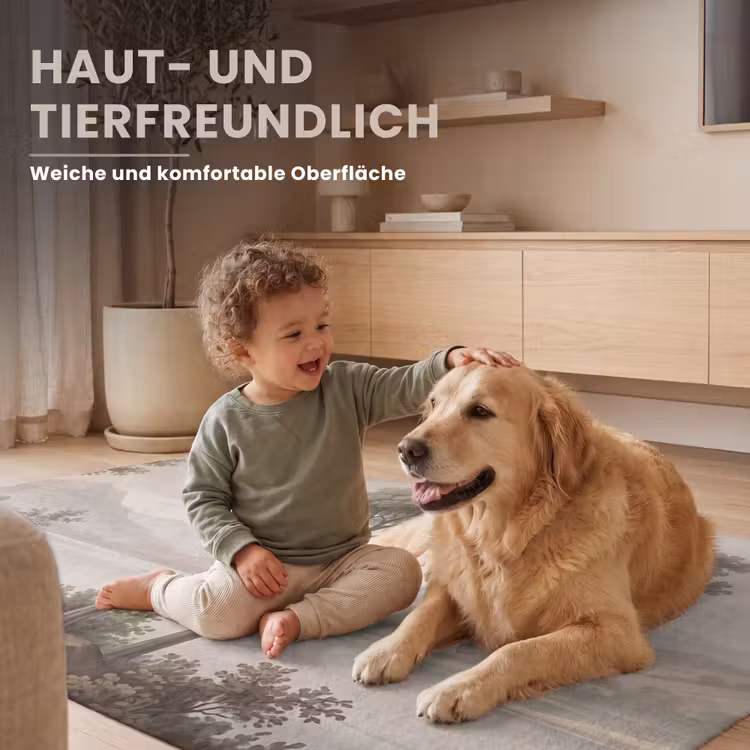 Bomen - Meer - Bergen - Illustratie Vloerkleed Rechthoek klein -uniquesellingpoint_zacht_DE