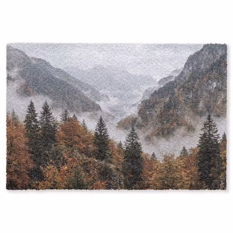 Bergen - Vallei - Mist - Herfst - Natuur Vloerkleed Rechthoek klein -3d