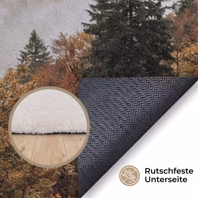 Bergen - Vallei - Mist - Herfst - Natuur Vloerkleed Rechthoek klein -uniquesellingpoint_antislip_DE_DE