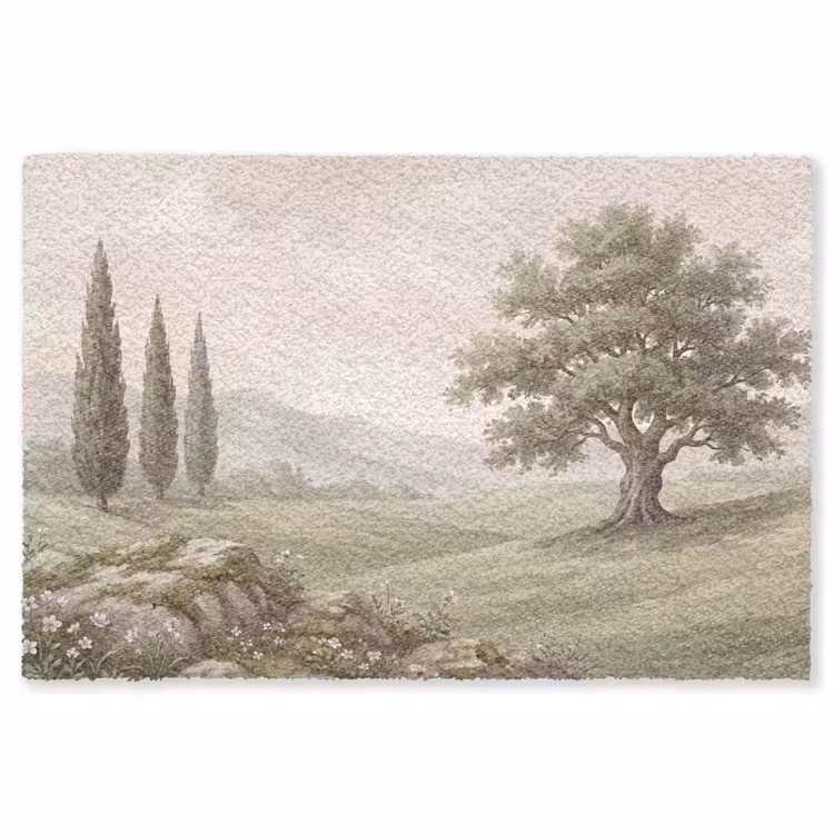Heuvellandschap - Bomen - Natuur - Groen Vloerkleed Rechthoek klein -3d