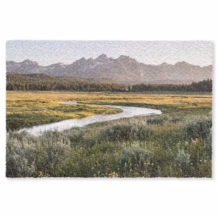 Berglandschap - Rivier - Bos Vloerkleed Rechthoek klein -3d