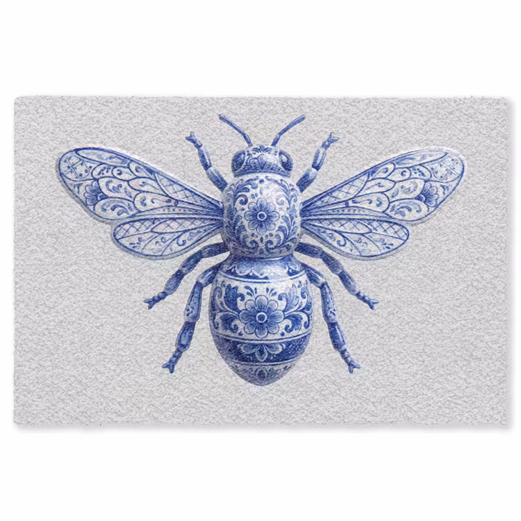 Bij - Modern - Delfts - Blauw Vloerkleed Rechthoek klein -3d