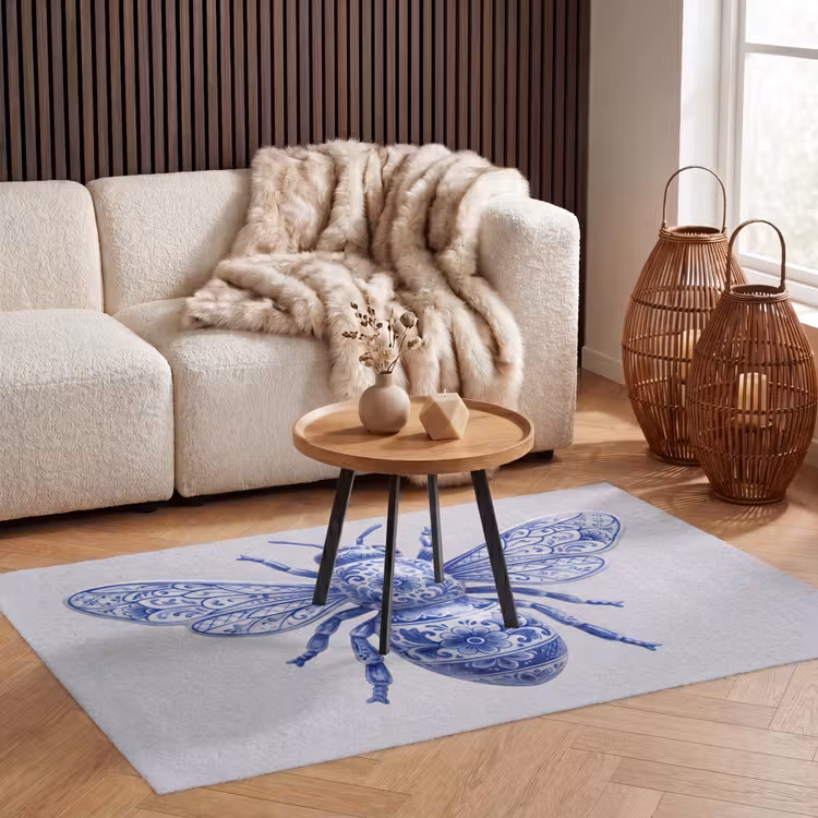 Bij - Modern - Delfts - Blauw Vloerkleed Rechthoek klein -atmosphere_sfeer2_global