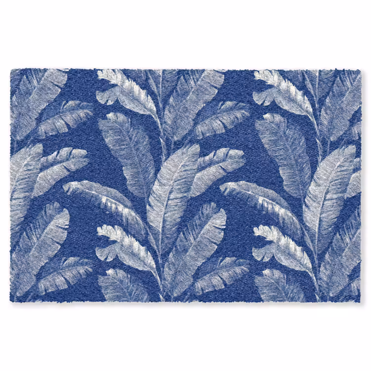 Blad - Palm - Blauw Vloerkleed Rechthoek klein 1091 -3d