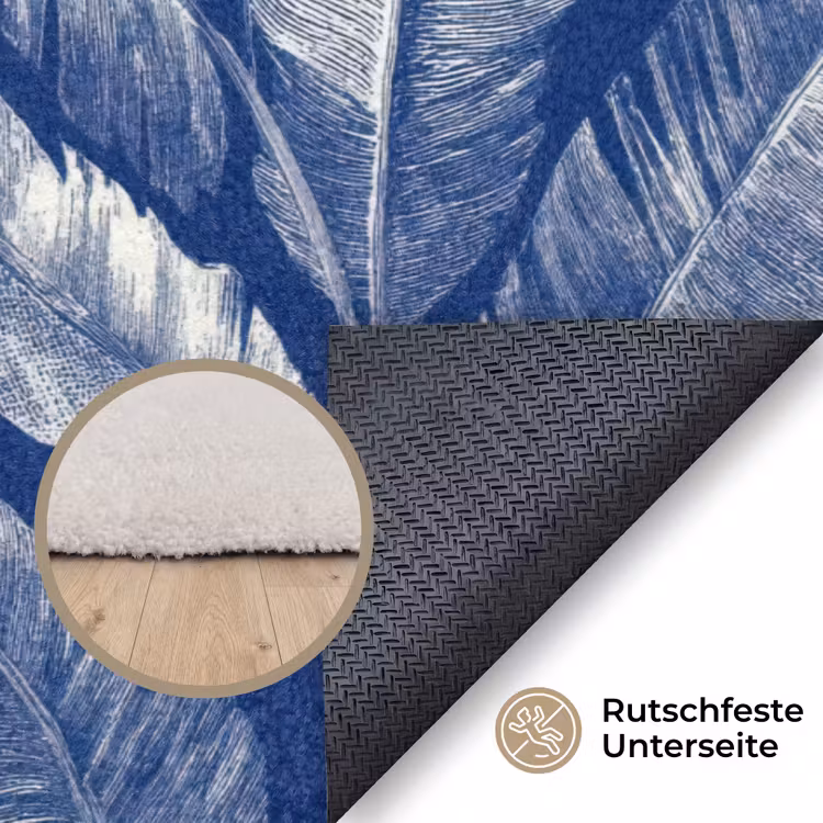 Blad - Palm - Blauw Vloerkleed Rechthoek klein 1091 -uniquesellingpoint_antislip_DE_DE