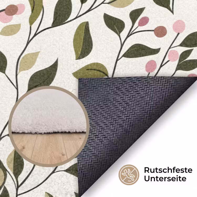 Bladeren - Bessen - Roze Vloerkleed Rechthoek klein 1091 -uniquesellingpoint_antislip_DE_DE