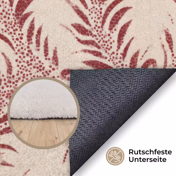 Bladeren - Linnen - Rood Vloerkleed Rechthoek klein 1091 -uniquesellingpoint_antislip_DE_DE