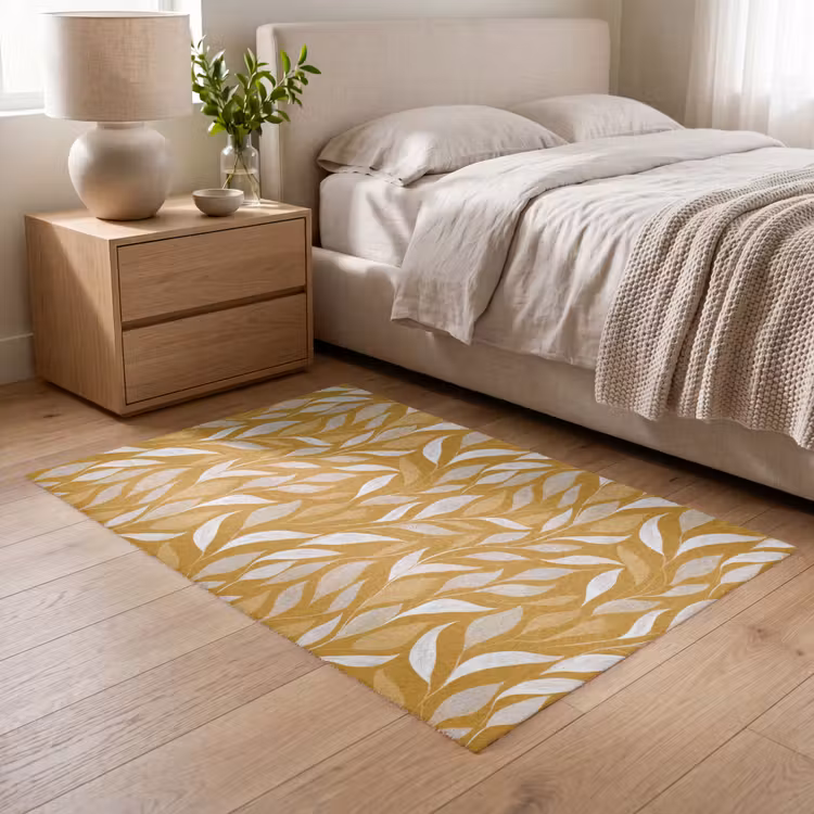 Bladeren - Patroon - Geel Vloerkleed Rechthoek klein 1091 -atmosphere_sfeer3_global