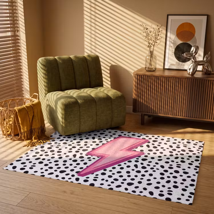 Bliksem - Roze - Stippen Vloerkleed Rechthoek klein -atmosphere_sfeer1_global