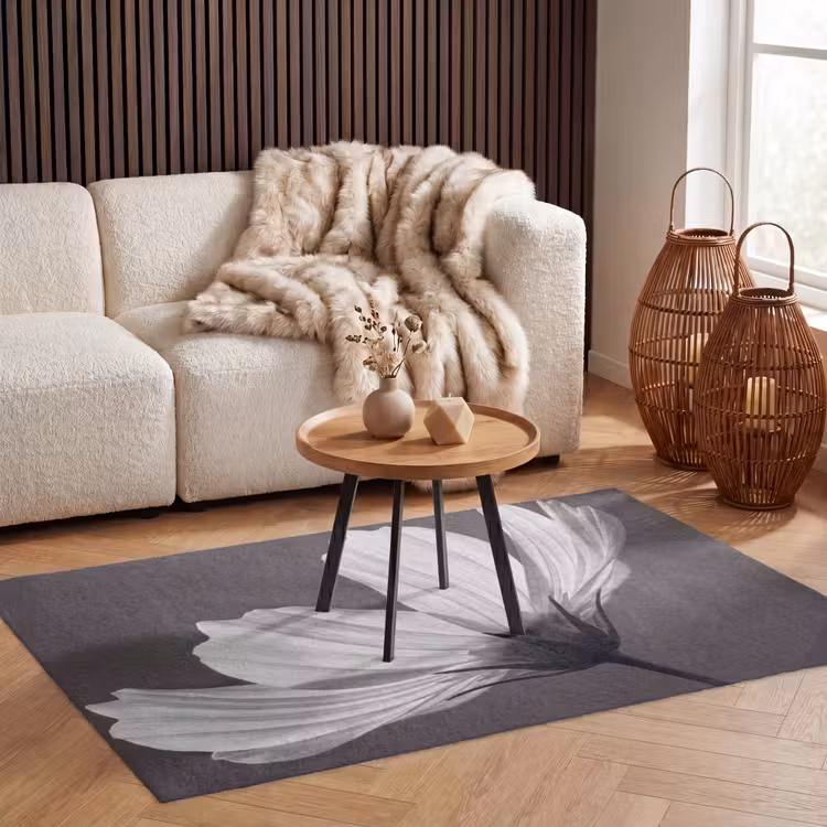 Bloem - Minimalistisch - Zwart - Wit Vloerkleed Rechthoek klein -atmosphere_sfeer2_global