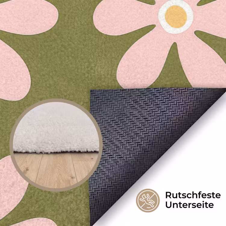 Bloem - Modern - Groen Vloerkleed Rechthoek klein 1091 -uniquesellingpoint_antislip_DE_DE
