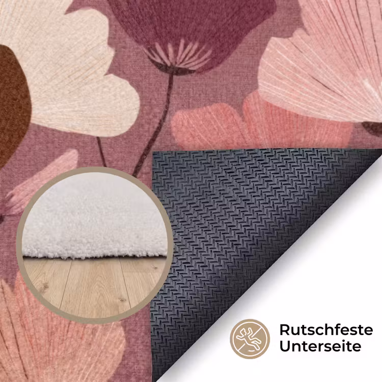 Bloem - Patroon - Roze Vloerkleed Rechthoek klein 1091 -uniquesellingpoint_antislip_DE_DE