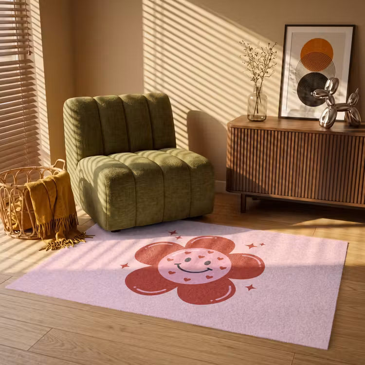 Bloem - Roze - Hartjes Vloerkleed Rechthoek klein -atmosphere_sfeer1_global