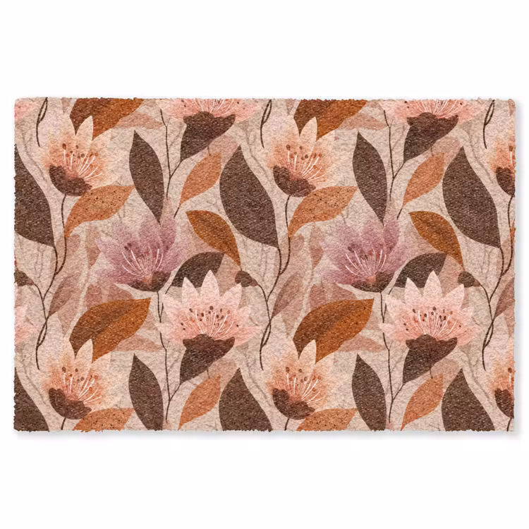 Bloemen - Bladeren - Bruin Vloerkleed Rechthoek klein 1091 -3d