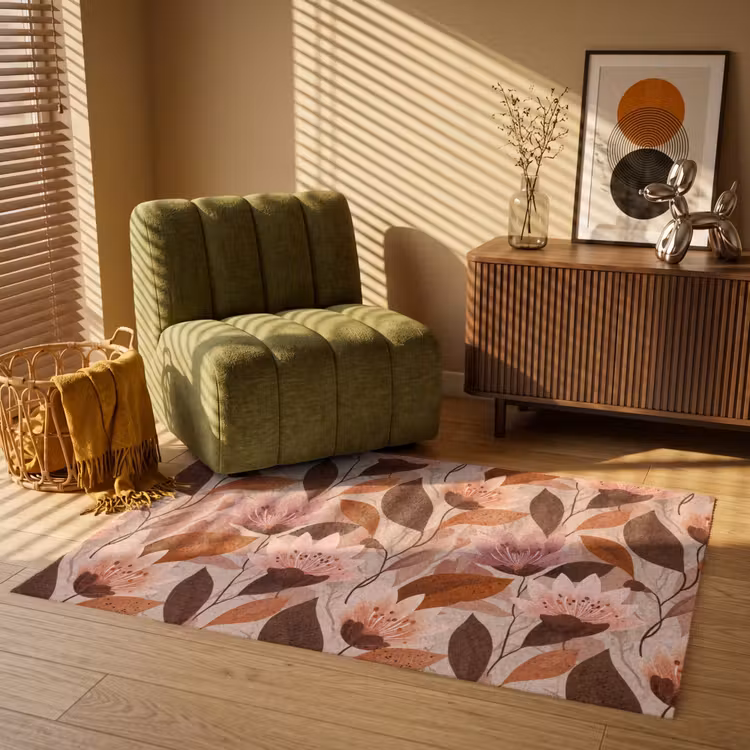 Bloemen - Bladeren - Bruin Vloerkleed Rechthoek klein 1091 -atmosphere_sfeer1_global