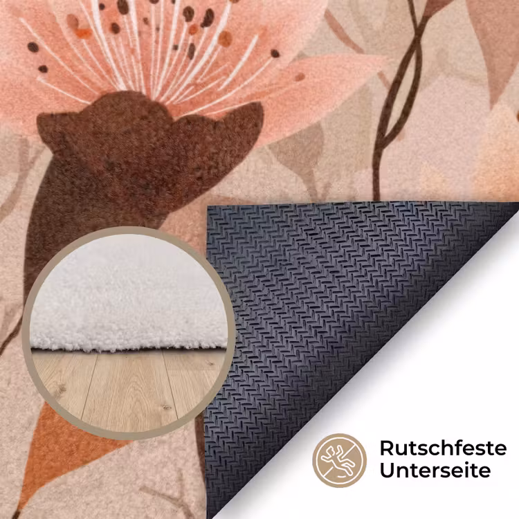 Bloemen - Bladeren - Bruin Vloerkleed Rechthoek klein 1091 -uniquesellingpoint_antislip_DE_DE