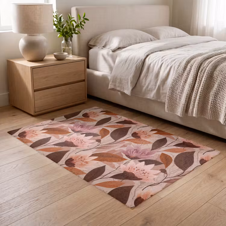 Bloemen - Bladeren - Bruin Vloerkleed Rechthoek klein 1091 -atmosphere_sfeer3_global