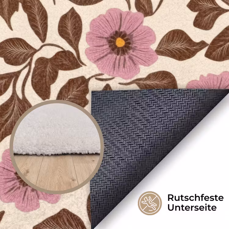 Bloemen - Bladeren - Kleurrijk Vloerkleed Rechthoek klein 1091 -uniquesellingpoint_antislip_DE_DE